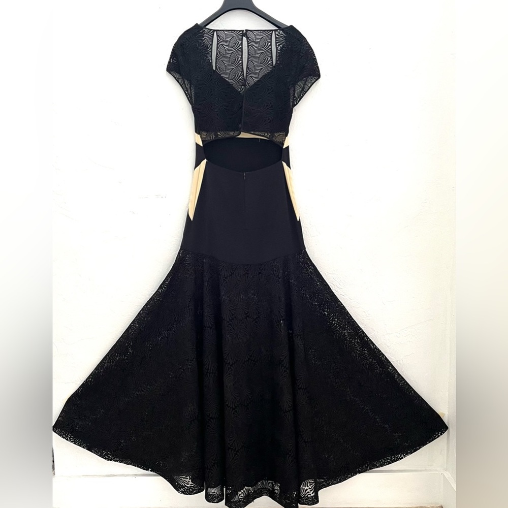 Black Silk Couture Dress Lace Skirt and Sleeve